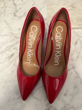 Calvin Klein Red Patent Pointed Pumps